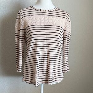 LC Lauren Conrad Pink Striped Lace 3/4 Sleeve Top